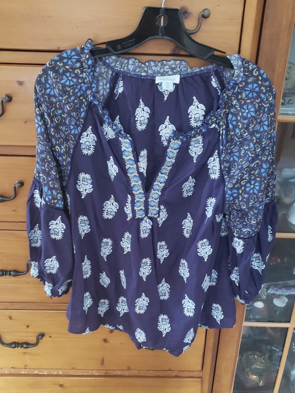 Sundance Indigo and White Printed Peasant Tunic Xs